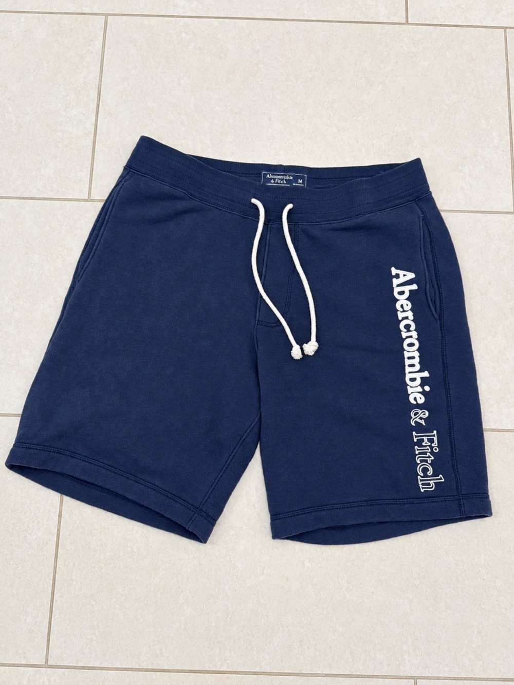 Abercrombie & Fitch Men's Navy Blue Logo Drawstring Shorts